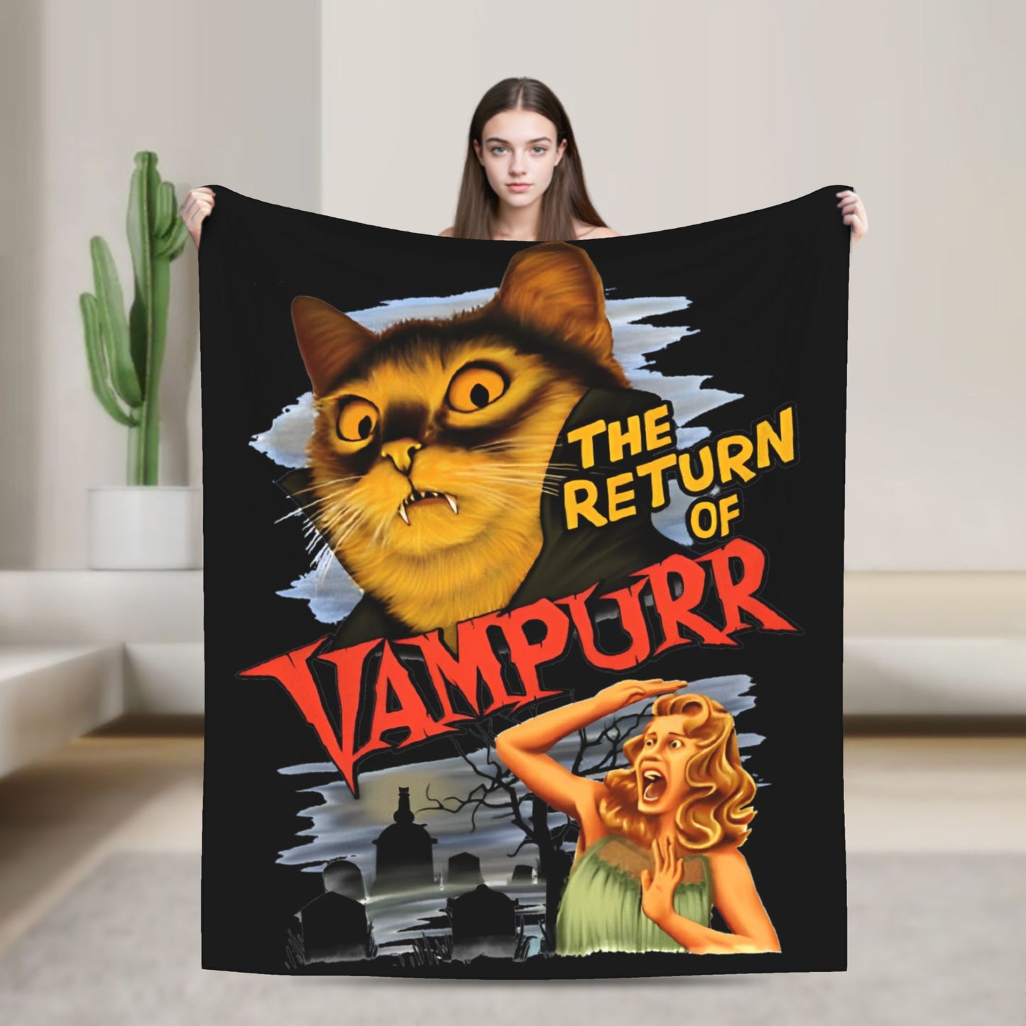 Funny Vampurr Vampire Cat Bites Again Flannel Blankets Halloween Awesome Throw Blanket for Quilt 200x150cm Soft