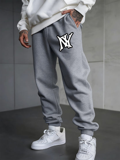 Simple Ny Logo Printed Sweatpants Men'S Basics Trousers Loose Pocket Elastic Waist Jogger Pants Casual Fleece Warm Men Clothes