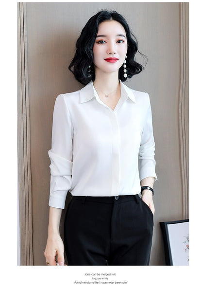 Women Silk Office Shirt 2025 Fashion Long Sleeve Casual Female Tops Elegant Ladies Vintage White Satin Blouses Shirts Oversized