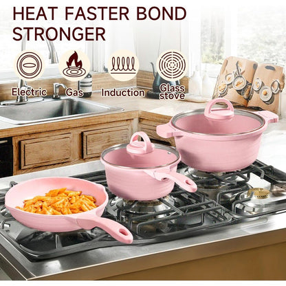 Panelas e Frigideiras Rosa Antiaderente Conjunto de Utensílios de Cozinha Saudáveis de 23 Peças Conjunto de Cozinha por Indução Frigideiras Rosa Panelas de Molho Refogados e