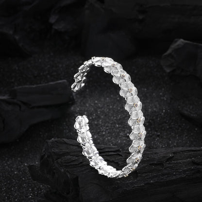 Pulseira Bracelete de Prata Esterlina 925 Pena Flor Dourada Vintage Punk Para Mulheres Homens Joias da Moda Presente Dropship Atacado
