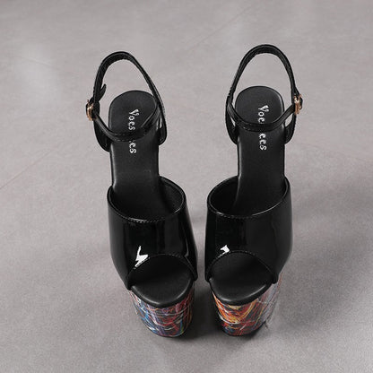 17CM Summer Shoes Women luxury Sandals Platform Ladies Shoes Stripper Womens High Heels Geometric Fluorescent Night light Heels