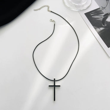 Minimalist Style Niche Temperament Black and White Cross Necklace for Men and Women High-end Leather Rope Pendant