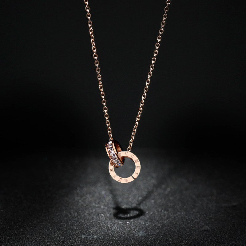 Hot Selling Luxury Elegant Crystal Circle Choker Fashion Roman Digital Stainless Steel Pendant Necklaces for Women Jewelry