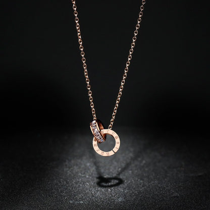 Hot Selling Luxury Elegant Crystal Circle Choker Fashion Roman Digital Stainless Steel Pendant Necklaces for Women Jewelry