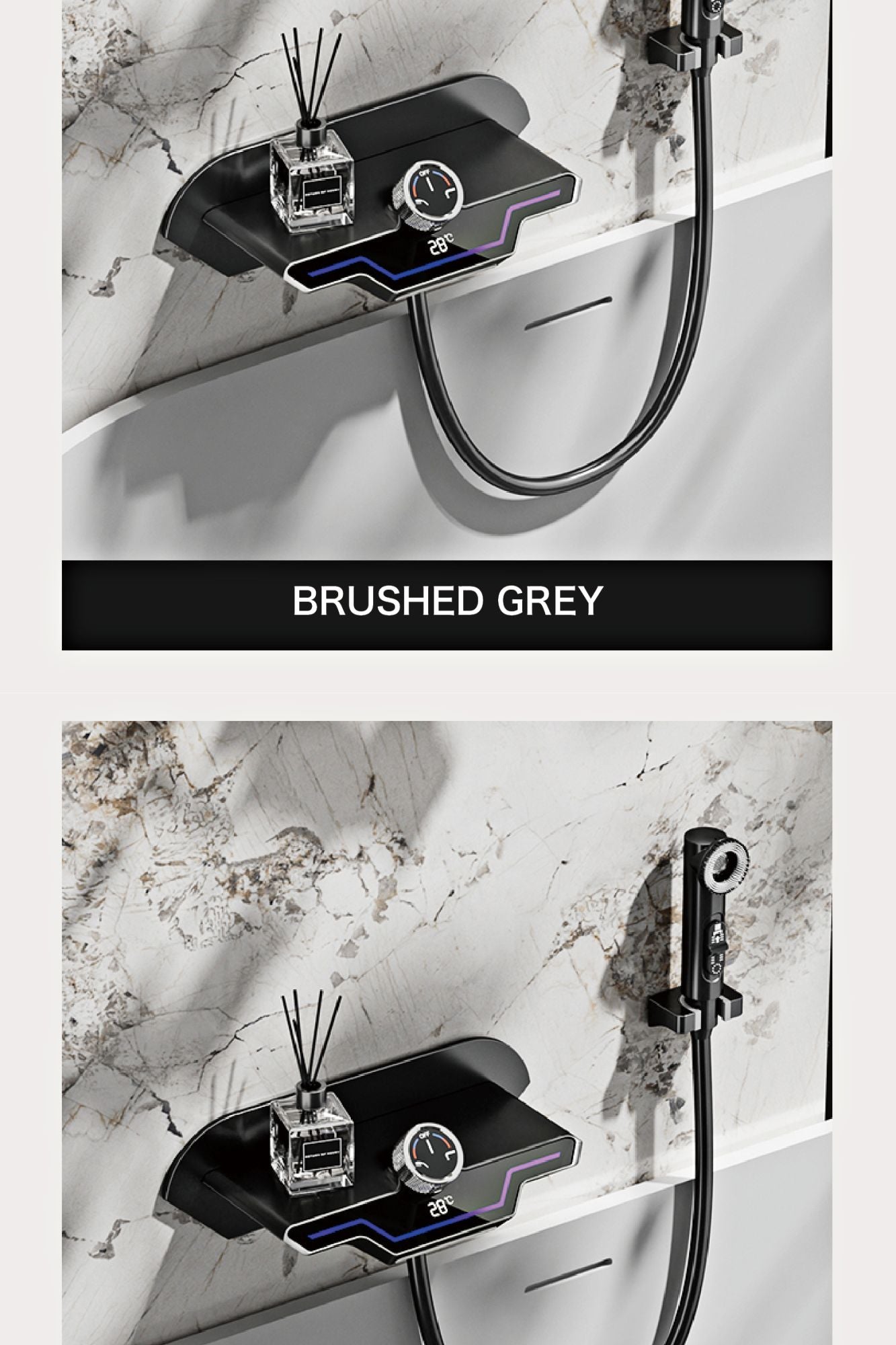 Luxury black brass wall mounted thermostatic bathroom faucet with LED digital display design, embedded hot and cold bathtub Tap