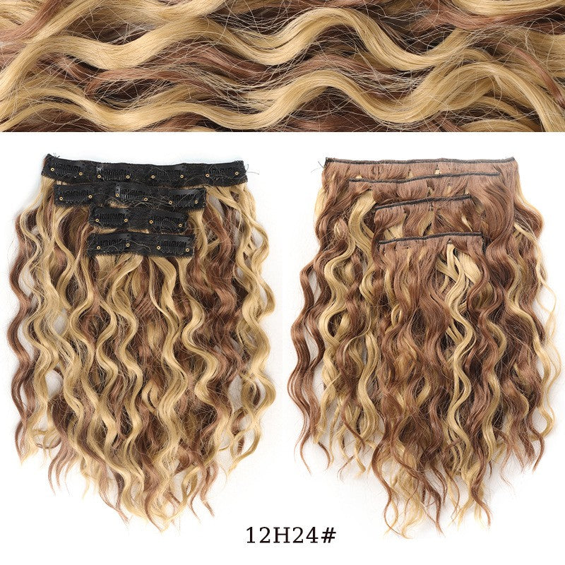 short curly Synthetic Burgundy 4-piece set of water ripple hair extension wig clip in woman's clip hair accessories hairpiece
