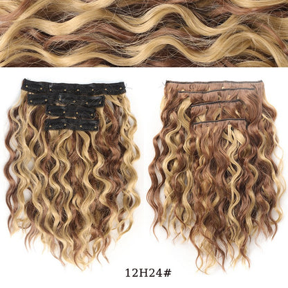 short curly Synthetic Burgundy 4-piece set of water ripple hair extension wig clip in woman's clip hair accessories hairpiece