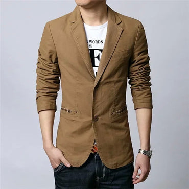 Cotton Business Casual Men Blazer Fashion Trend Slim Fit Solid Color Jacket Large Size M-6XL Khaki Black Brown Suit Coat