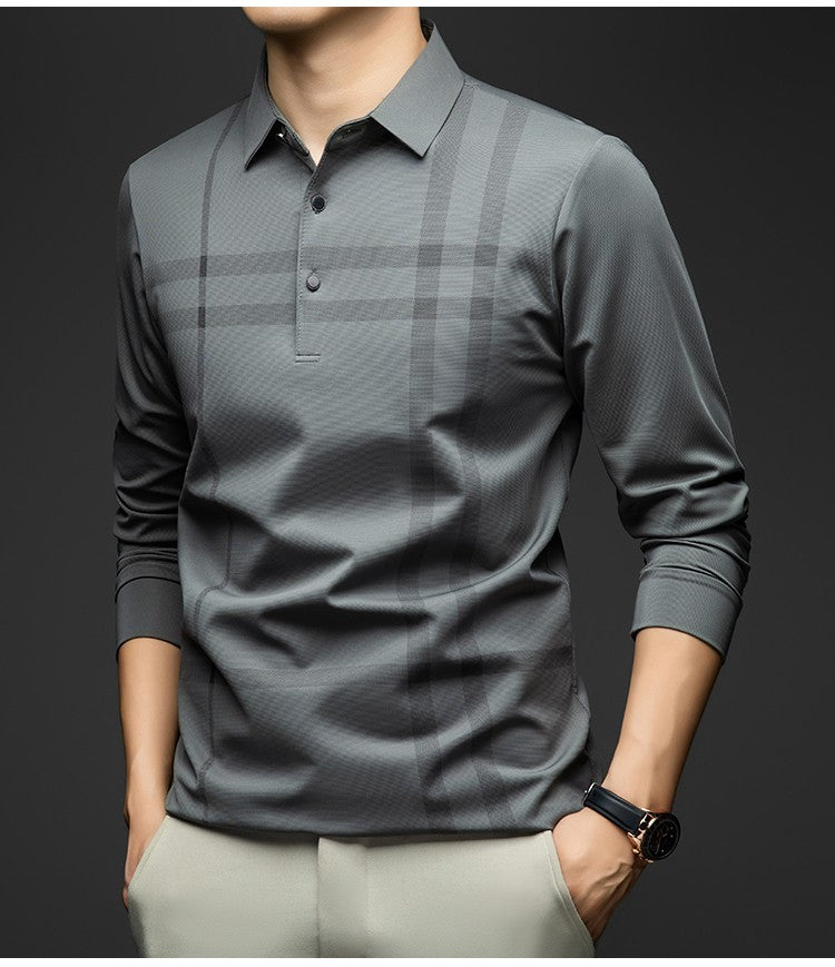 BROWON Graphic Polo Shirt Men 2025 Autumn New Business Slim Long Sleeve T Shirt Man Casual Loose Printed Striped Clothes for Men