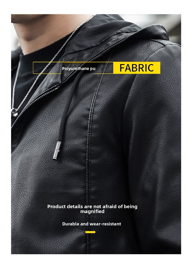 2025 Trending Men's Leather Jacket, Hooded Slim Fit Korean Style Biker Casual Coat