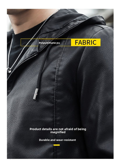2025 Trending Men's Leather Jacket, Hooded Slim Fit Korean Style Biker Casual Coat
