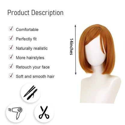 Anime Jujutsu Kaisen Kugisaki Nobara Cosplay Cabelo Composto 35cm Castanho Curto com Partição Lateral Peruca para Halloween Carnaval Festa Diária