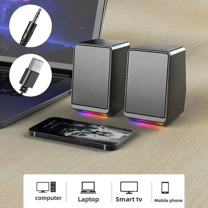 Mini Caixas de Som Estéreo Multimídia para Computador Luz LED TS38 Caixa de Som Gamer com Fio e Subwoofer para Desktop Notebook TV Projetor