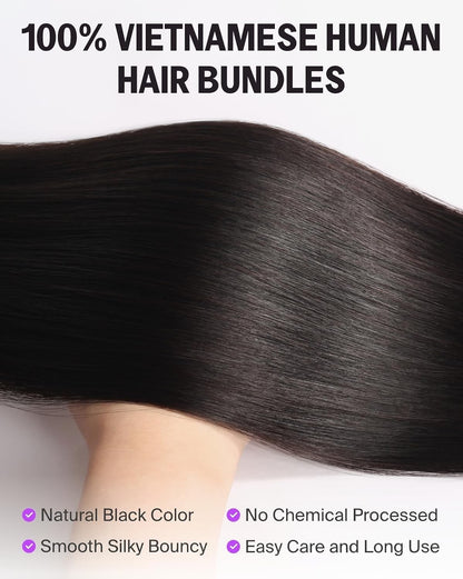 100% Human Vietnamese Raw Hair Bundles Super Double Drawn 16A Virgin Hair Bundle Straight Human Hair Weave Thick Ends Extension