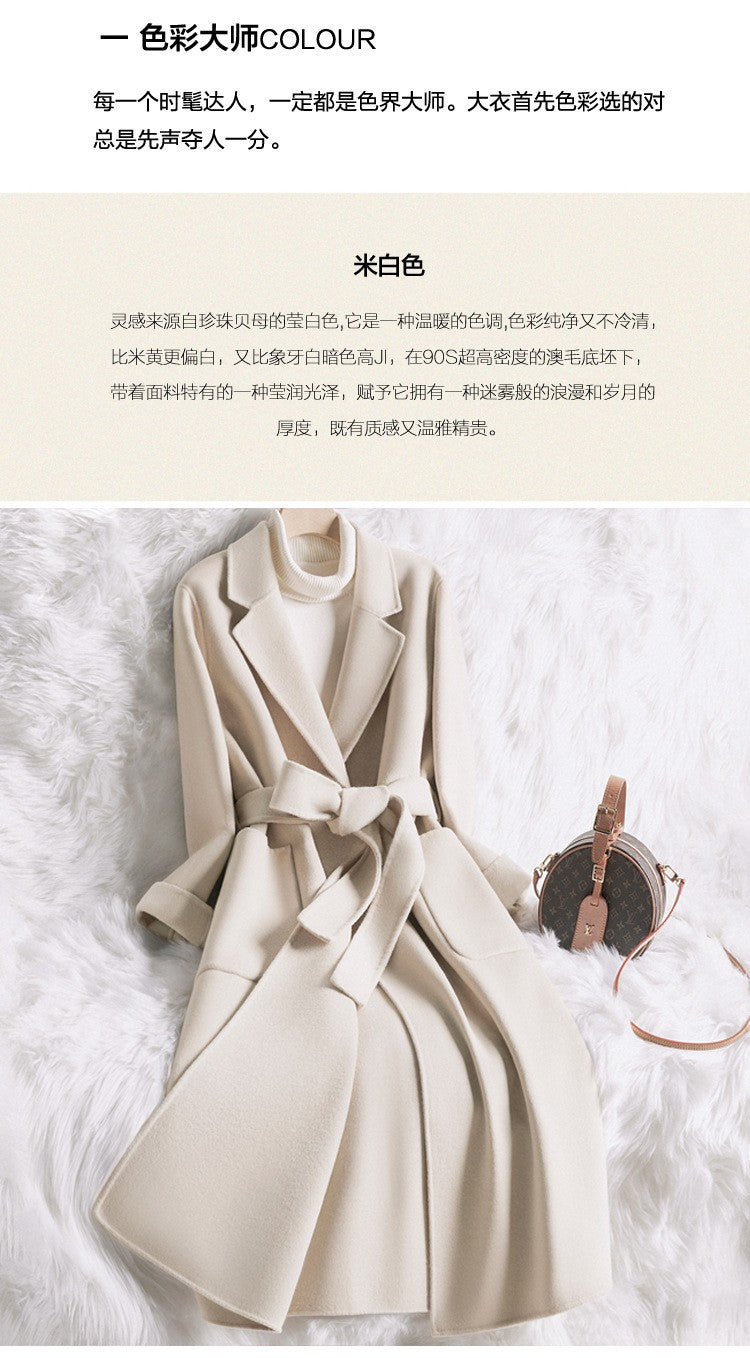 Novo estilo de casaco feminino de lã bege slim fit para outono e inverno, moda japonesa e coreana
