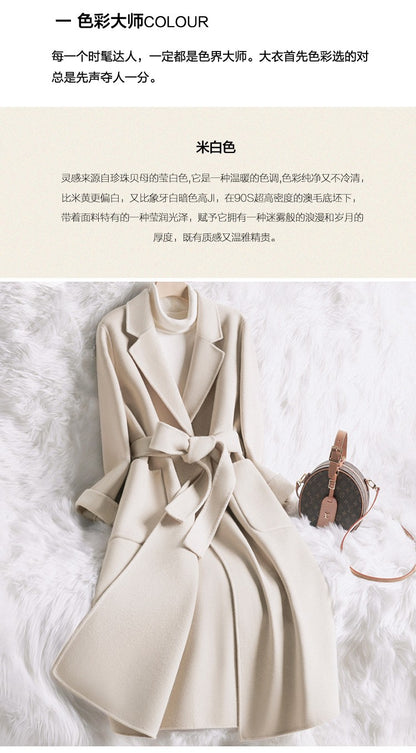 Novo estilo de casaco feminino de lã bege slim fit para outono e inverno, moda japonesa e coreana
