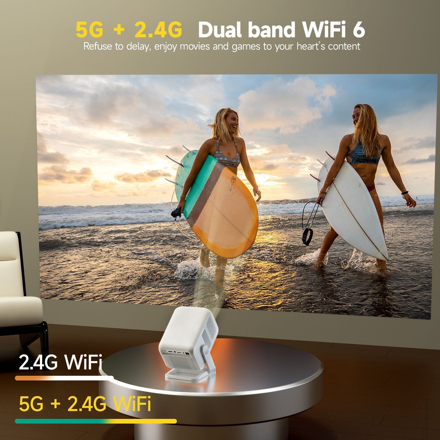 Projetor Portátil Magcubic HY310X 4K 420 ANSI Lumens WiFi 6 Foco Automático Android 11 Suporta Projetor Full HD 1080P para Cinema Doméstico e ao Ar Livre