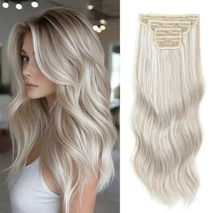 Apliques de cabelo sintéticos ondulados loiros 27/613 de 61 cm (24 polegadas) com presilhas brancas, 4 peças/lote, 220g, fibra resistente ao calor