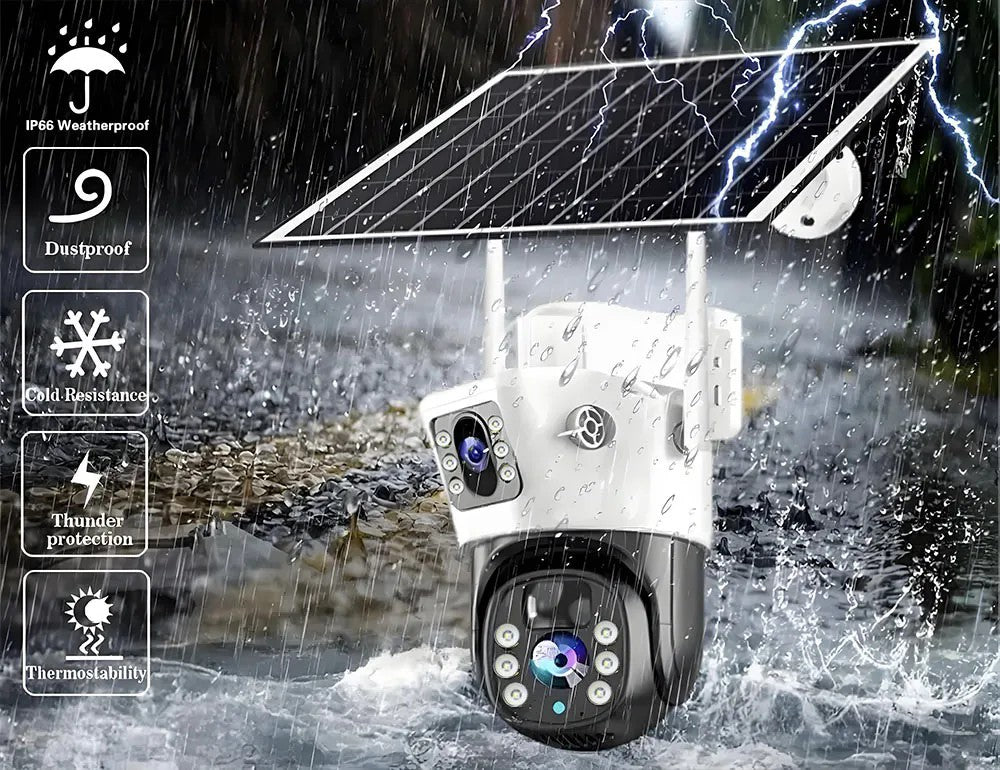 10X Zoom 4G SIM Solar Camera Dual Lens Outdoor Waterproof WiFi Solar IP Security Protect PIR Human Detection CCTV Cameras V380