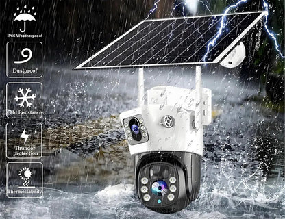 10X Zoom 4G SIM Solar Camera Dual Lens Outdoor Waterproof WiFi Solar IP Security Protect PIR Human Detection CCTV Cameras V380