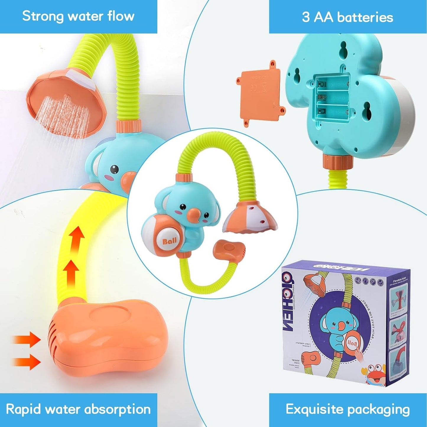 1Set Cartoon Cute Little Elephant Electric Shower, 360°Jet Water Wash Head, Baby Bath Sprayer, Bathroom Fun Water Play Toy