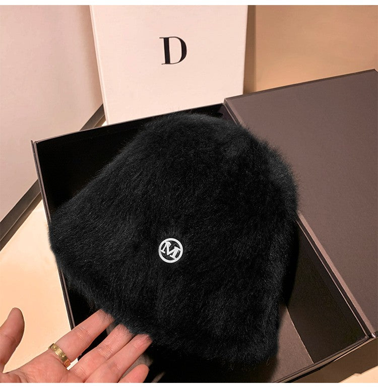 Coreia Designer M Bucket Hat Feminino Quente Pelúcia Angola Coelho Pelo Chapéu Senhora Outono Inverno Ins Moda Chapéu Bacia Retrô Fofo Panamá