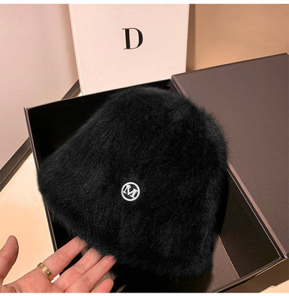 Coreia Designer M Bucket Hat Feminino Quente Pelúcia Angola Coelho Pelo Chapéu Senhora Outono Inverno Ins Moda Chapéu Bacia Retrô Fofo Panamá