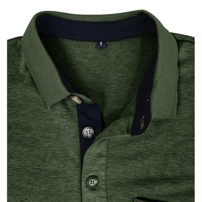 Spring Trend Men's Long Sleeve Casual Tshirt Solid Lapel Button Up Pullover Tops Autumn Turn Down Collar Bottoming Polo Shirt