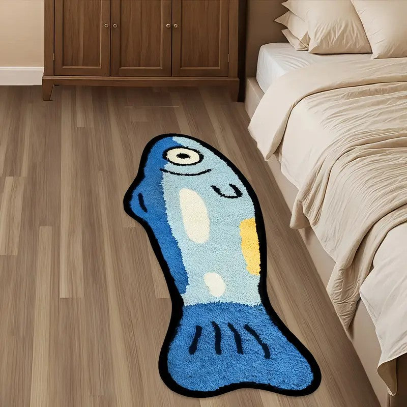 VIKAMA Blue Cartoon Salted Fish Carpet Soft And Washable Home Decor, Suitable For Rooms, Bedrooms, Entrances, And Kitchens