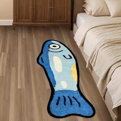 VIKAMA Blue Cartoon Salted Fish Carpet Soft And Washable Home Decor, Suitable For Rooms, Bedrooms, Entrances, And Kitchens