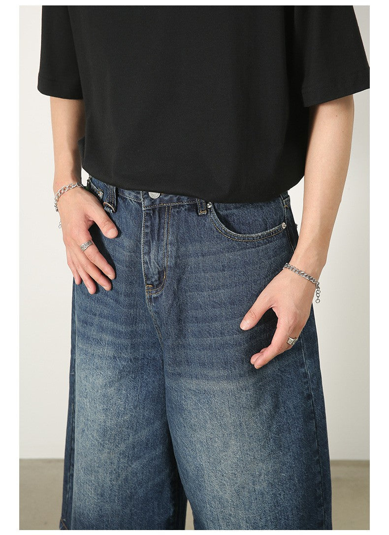 Men's Jeans American Style Vintage Loose Fit Wide Leg Straight Leg Denim Shorts Fashion Design Summer Y2k Gothic Washed Shorts