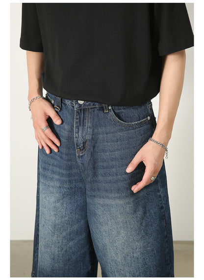 Men's Jeans American Style Vintage Loose Fit Wide Leg Straight Leg Denim Shorts Fashion Design Summer Y2k Gothic Washed Shorts