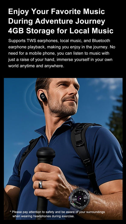 2025 Novo GPS Smartwatch Mapas Offline 4GB Memória Reprodutor de Vídeo Pulseira Inteligente Esportiva Militar Masculina à Prova d'Água 50m Safira