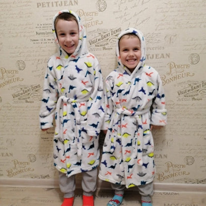 Boy and Girls Flannel Pajamas Robe Autumn and Winter Children Sleepwear Soft Hooded Kids Homewear 2-8 Years