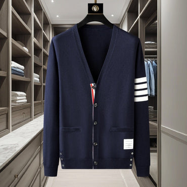 Luxury brand men's knitted sweater for autumn and winter high-end striped design Korean version boutique cardigan casual jacket