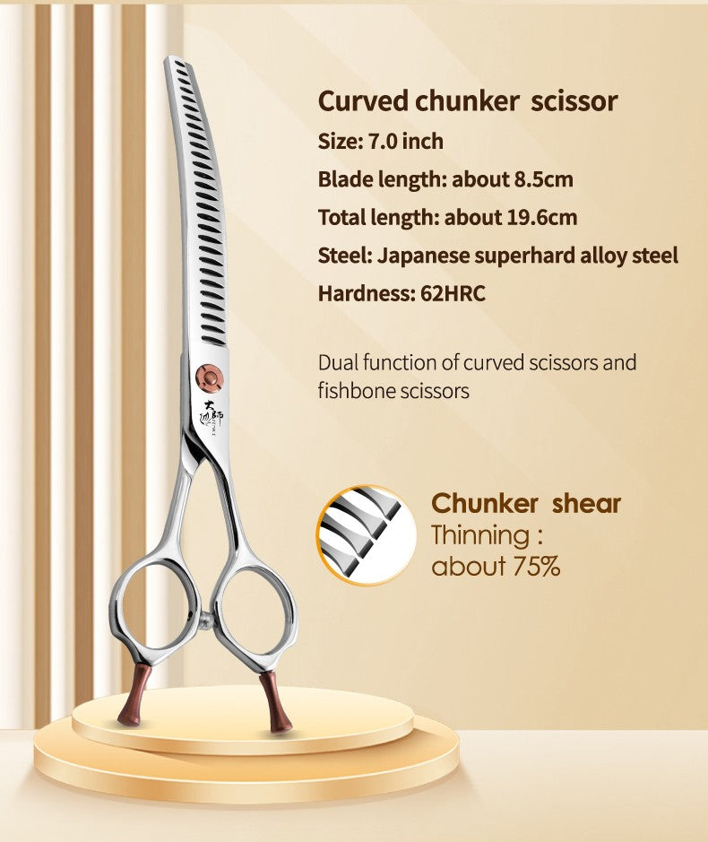 Fenice ZB Profissional 6.5/7.0 Polegadas JP440C Tesoura Curva Fluffy/Desbastadeira para Tosa de Cães para Tosadores/Uso Familiar