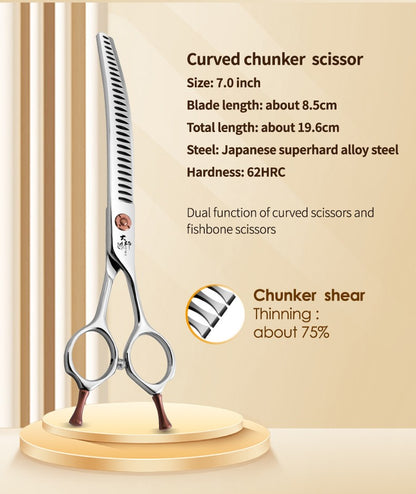 Fenice ZB Profissional 6.5/7.0 Polegadas JP440C Tesoura Curva Fluffy/Desbastadeira para Tosa de Cães para Tosadores/Uso Familiar