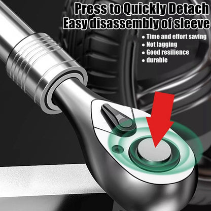 Chave Catraca Telescópica Soquete para Reparação Automotiva, Conjunto de Catraca com Cabeça Ajustável, Chave de Liberação Rápida de 72 Dentes, Ferramenta Manual