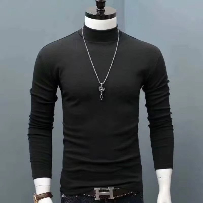 Men's Original Shirts Fall/Winter T-Shirt Fashionable Inner Wear for Men Slim Fit Turtleneck Shirt Solid Black Long Sleeve Shirt