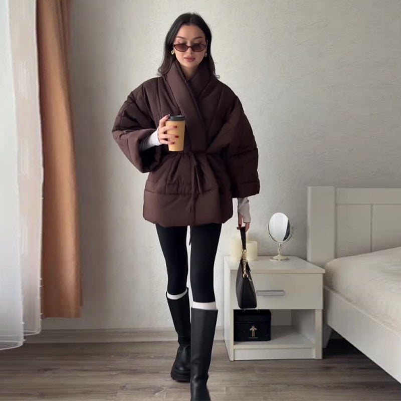 Casual Lace Up Women's Thicken Cotton Jacket Hooded Faux Fur Collar Zipper Long Coats Lady 2025 Winter Chic Female Street Coat