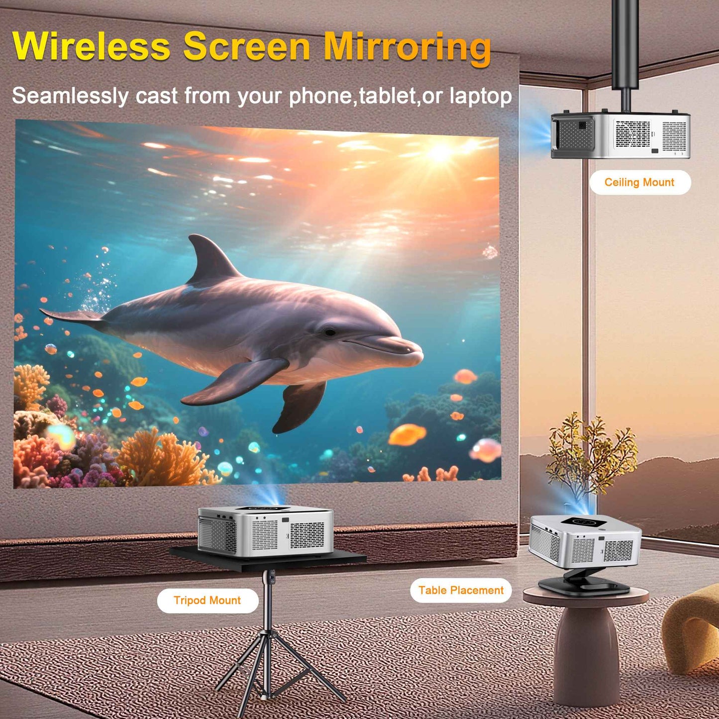 HORLAT 40000Lumens Android Projector Beamer 3D Cinema Full HD 1080P 4K Video Auto Focus Keystone Home Theater 5G WiFi Proyector