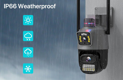 Outdoor Wifi PTZ Camera 4K 8MP HD Dual-Lens Dual Screen Camera AI Auto Tracking 4MP Video Surveillance Police Light Alarm iCSee