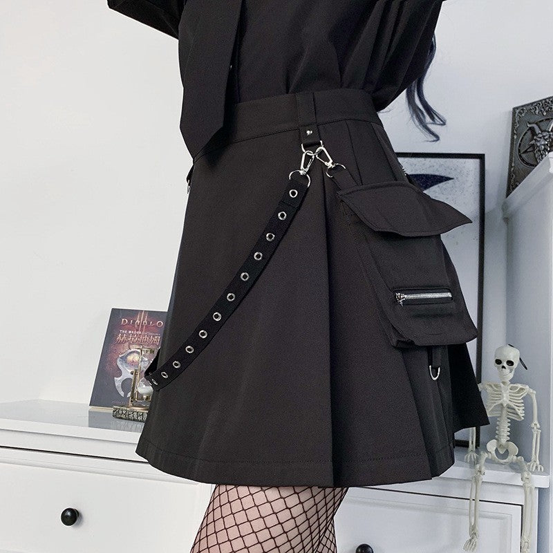 High Waist Black Skirts Harajuku Punk Gothic Women Sexy Patchwork Bandage Mini Female Streetwear Black Skirt