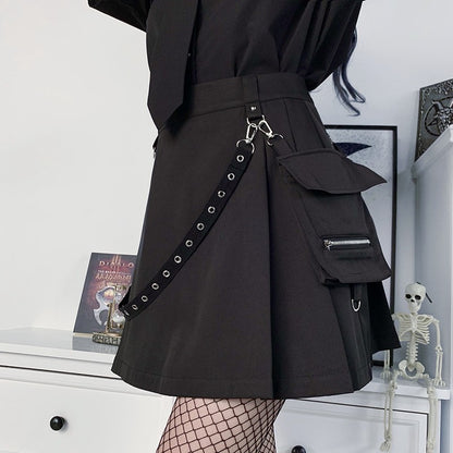High Waist Black Skirts Harajuku Punk Gothic Women Sexy Patchwork Bandage Mini Female Streetwear Black Skirt