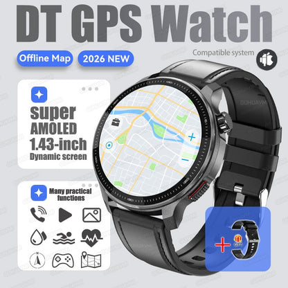 New Outdoors Military T-Rex3 Offline Map GPS SmartWatch 10ATM Waterproof Watch 4GB Memory Compass Voice Call Sports Bracelet Men