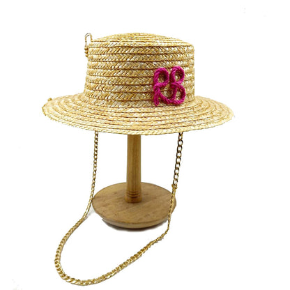 2023 Summer sun hat Lafite grass French straw hat Women's chain decorated straw hat Holiday Sun hat Punk style  beach