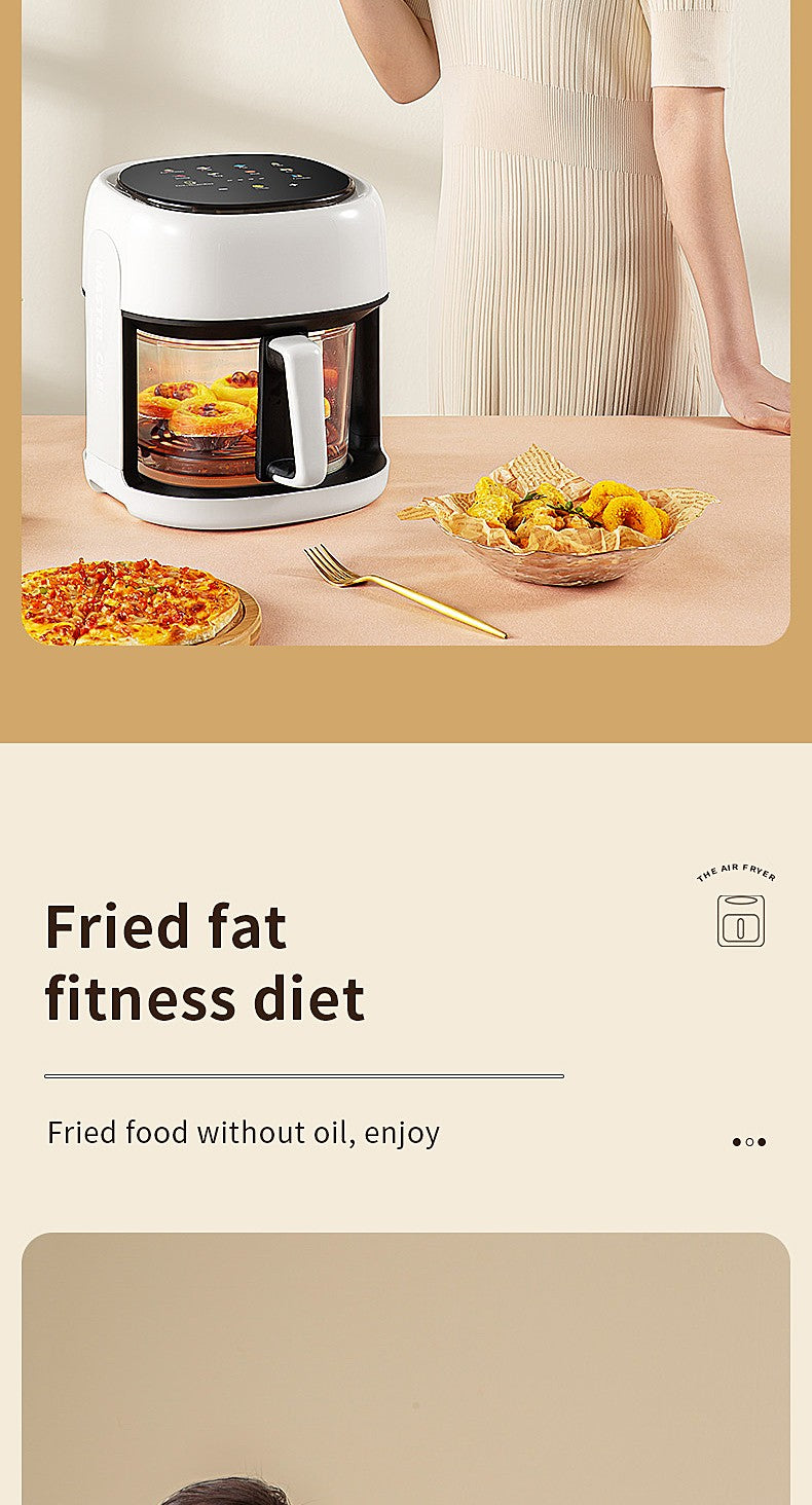 Fritadeira Elétrica Inteligente, Forno de Convecção de Grande Capacidade, Fritadeira Sem Óleo, Cozinha, Assado 360°, Janela Visível, Eletrodoméstico