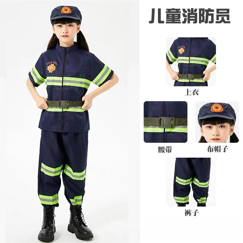 Children's Firefighter Performance Costume Kids Sets Boys and Girls Cosplay Fireman Clothes Festival Stage Show Clothes