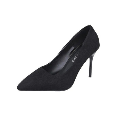 Primavera e outono novos sapatos femininos de salto alto preto, boca rasa pontiaguda fina com temperamento sexy, sapatos únicos, Zapatos De Mujer